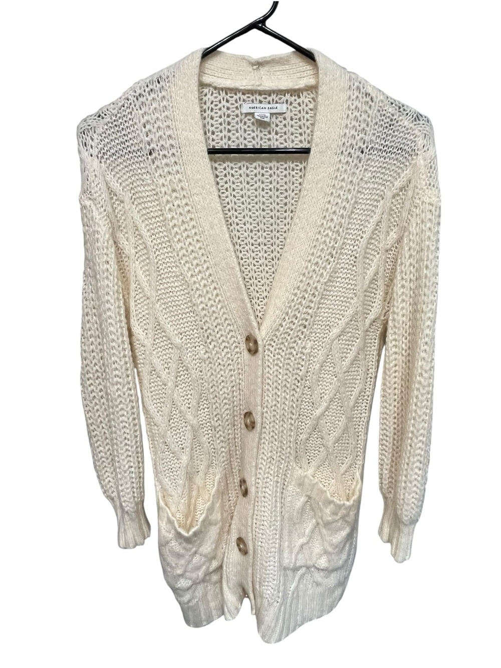 American Eagle Outfitters Cream Wool Blend Oversized Cardigan Sweater- Small